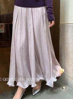 2025秋季新款白标气质百褶高腰半身裙法式大摆长裙女85232