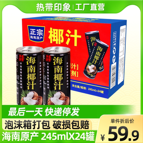 海南热带印象椰子汁245mlX24罐