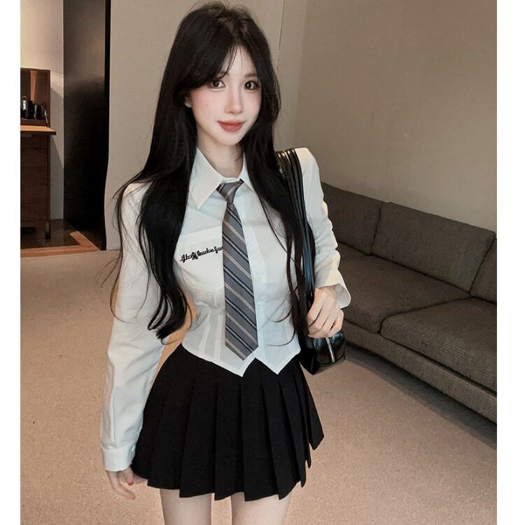 酒店前台沐足馆jk制服长袖白衬衫百褶短裙套装足疗女技师工衣秋冬