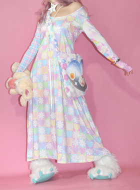 花花棋盘/LEERROO y2k原创设计复古少女连衣裙女春秋裙子2023新款