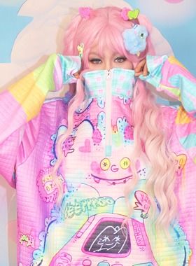 LEERROO原创设计 原宿风可爱软妹少女感多巴胺穿搭卫衣外套