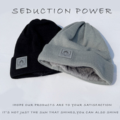 潮新款 帽子男士 冬天防风保暖毛线帽时尚 布标骑车加绒加厚针织帽女