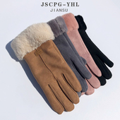 手套女士冬季 可爱学生加绒保暖麂皮日系简约加厚开车骑行防寒触屏