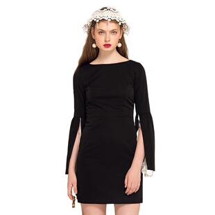 长袖 奈昕个性 OL潮包臀裙个性 121827 黑色紧身蕾丝连衣 化私人订制