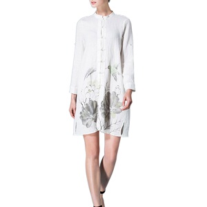 奈昕个性化私人订制 113733 new dress夏款长袖休闲单排扣印花宽