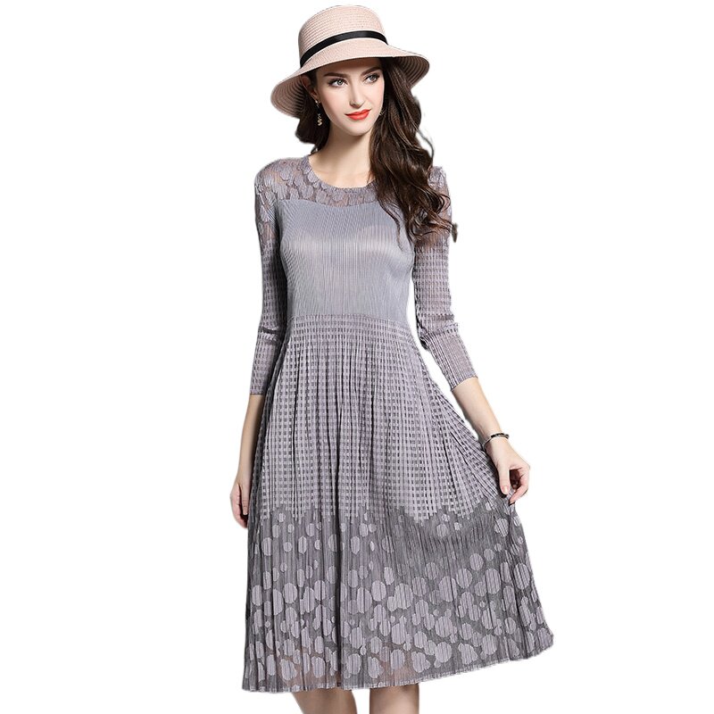 奈昕让您穿着好看个性化私人订制 36951 舒雅妈妈女装百褶连衣裙