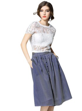 奈昕个性化私人定制 116975 a条纹3件套装字绣花体恤大码单排扣A