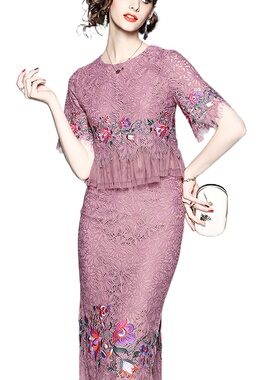 奈昕个性化私人订制 130756 蕾丝绣花显气质日系套装小开叉包