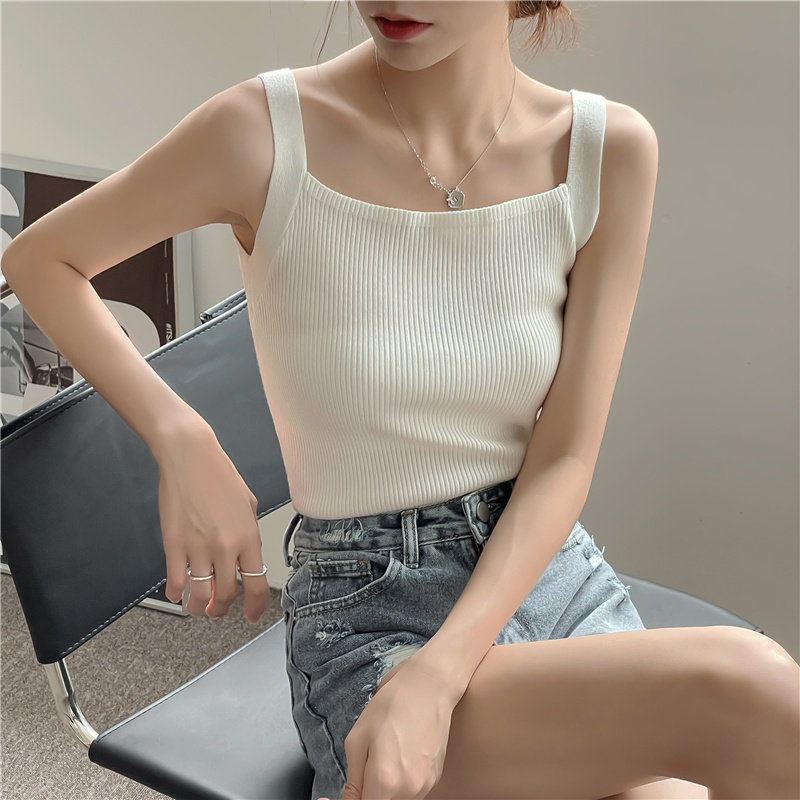 白色针织背心女夏季内搭打底无袖粗带小吊带性感显瘦外穿短款上衣