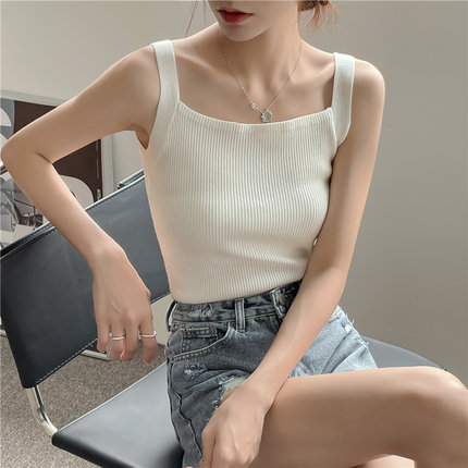 白色针织背心女夏季内搭打底无袖粗带小吊带性感显瘦外穿短款上衣