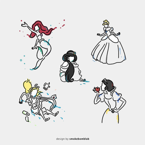 smokebomblab儿童达菲熊奇奇蒂蒂白雪公主小美人鱼美女野兽纹身贴