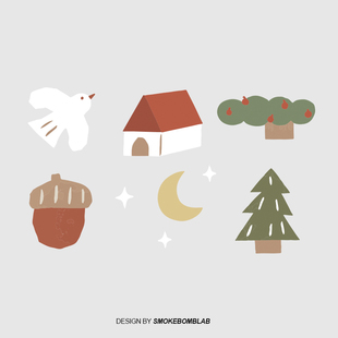 smokebomb儿童插画 可爱手绘房屋小森林松果白鸽梦想创意纹身贴纸