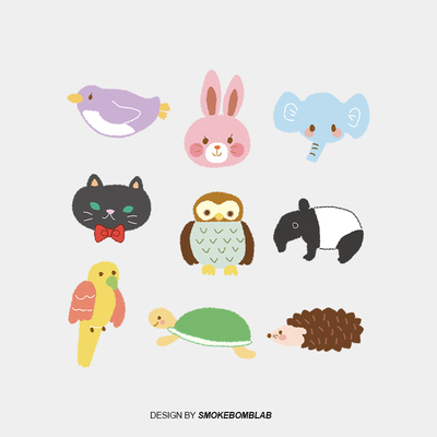 smokebomblab童趣可爱涂鸦手绘小动物大象兔子小刺猬防水纹身贴纸