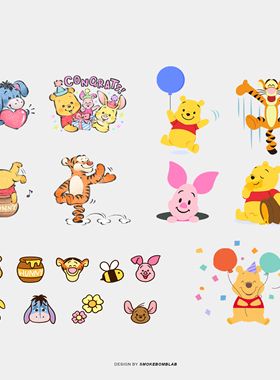 smokebomblab可爱小熊winne维尼蜂蜜罐跳跳虎俏皮儿童纹身贴纸