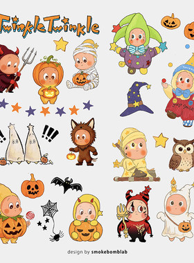 smokebomblab童趣万圣节星星twinkle人halloween小怪兽南瓜纹身贴
