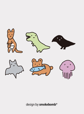 smokebomblab kis 儿童创意纹身贴 doodle animals 恐龙袋鼠蝙蝠