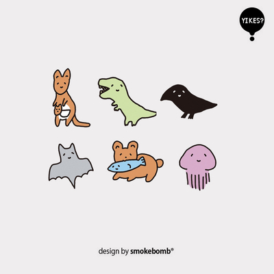 smokebomblab kis 儿童创意纹身贴 doodle animals 恐龙袋鼠蝙蝠