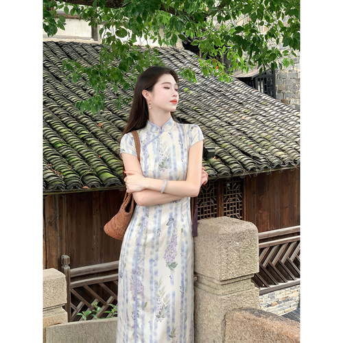 凌茜恣禾 浮絮'新中式碎花改良旗袍女夏季国风短袖修身日常连衣裙