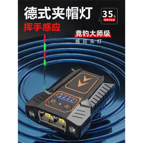 感应帽夹灯钓鱼专用超长续航强光超亮LED头戴式帽檐夜钓头灯灯饵