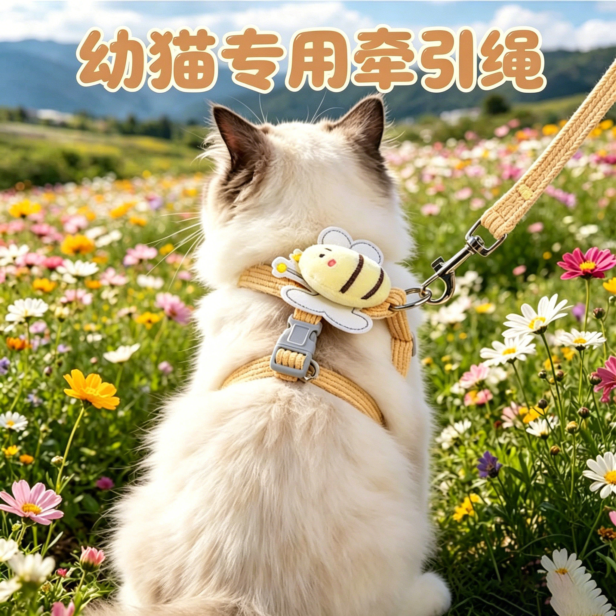 幼猫专用猫咪牵引绳小猫超小号外出胸背幼猫背心式链子不勒脖牵引