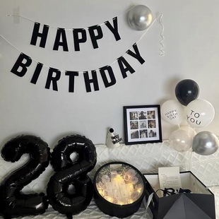 网红儿童黑色ins数字生日气球男女孩拍照道具一周岁场景布置装饰