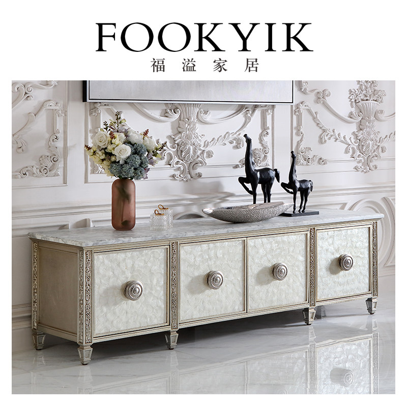 FOOKYIK 福溢家居美式轻奢电视柜香槟色贝壳家用现代电视柜储物柜