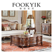 福溢家居法国香颂系列咖啡桌手工雕花全实木茶几法式 茶几客厅家具