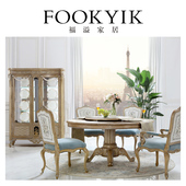 福溢家居 FOOKYIK法国风香颂欧式 圆餐桌布艺餐椅组合餐厅家具柜子