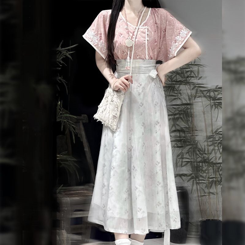 辰之美原创汉服女(素颜)新中式唐制唐褙子夏圆领衫齐腰八破裙日常