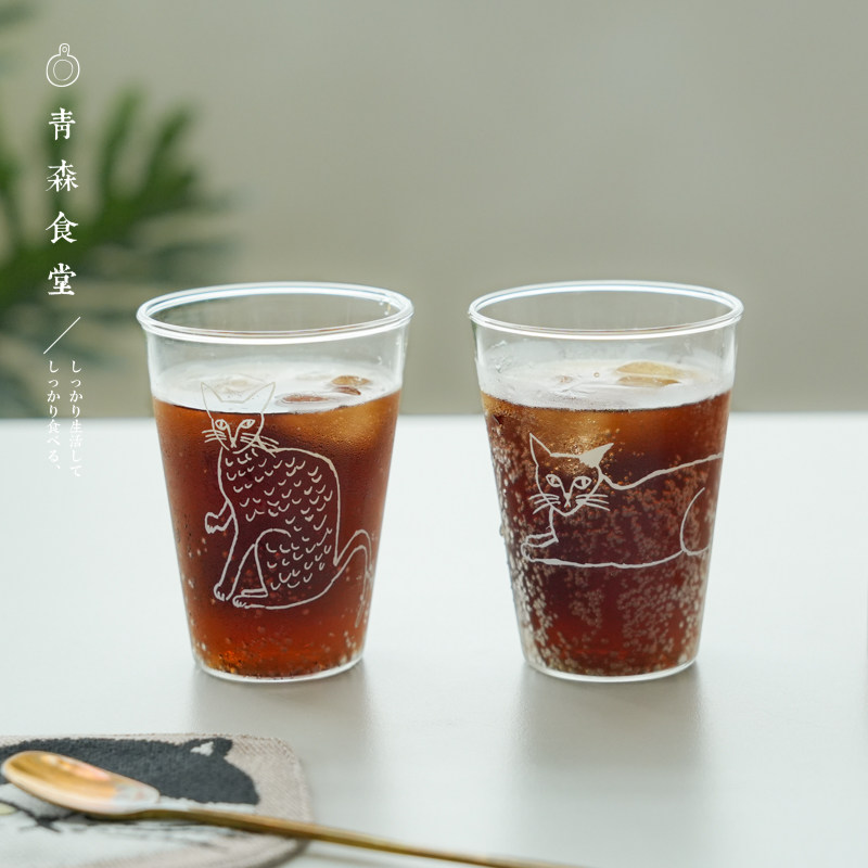 〈青森食堂〉日本制松尾插画系列猫朋友牛奶咖啡冰果汁玻璃茶水杯