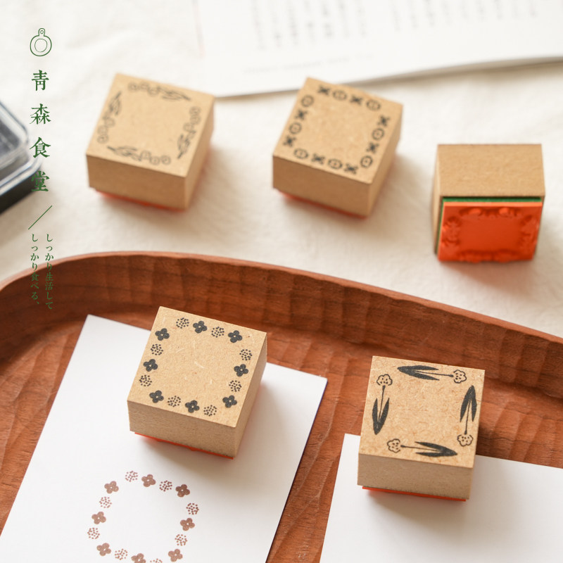 〈青森食堂〉日本制星灯社植物花环方形边框组合手账印章装饰