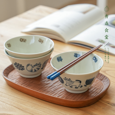 〈青森食堂〉日本制Decole花朵猫咪轻量陶瓷斗笠饭碗汤面大碗丼碗
