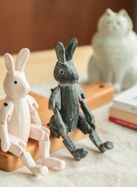 食堂t-lab呆萌风黑兔子桌面摆件