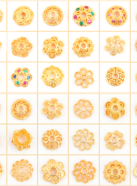 S925纯银花托配件diy高保色沙金文玩手串隔片项链串珠手工diy材料