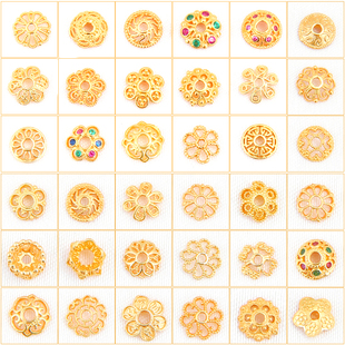 S925纯银花托配件diy高保色沙金文玩手串隔片项链串珠手工diy材料