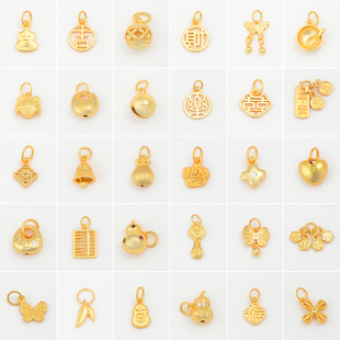 s925银镀金配件醒狮葫芦小滴溜挂件手工diy手链手串吊坠纯银配饰