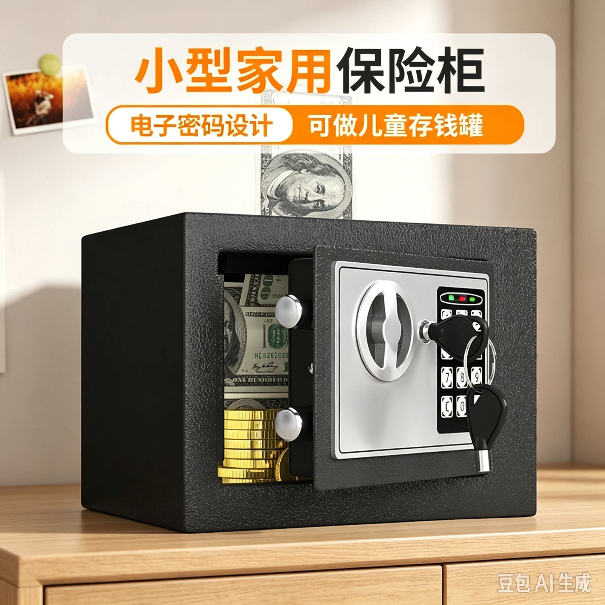保险箱家用保险柜小型密码锁儿童存钱罐钱箱带钥匙只进不出存钱筒