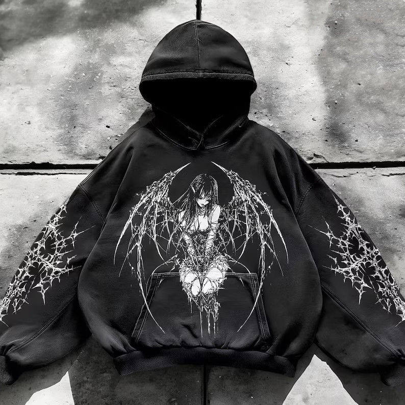 外贸新款卡通天使动漫印花图案3D卫衣连帽衫男女时尚外套hoodie