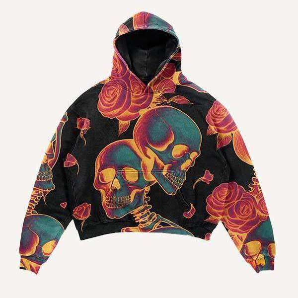 外贸热卖花朵骷髅印花图案3D卫衣连帽衫男女同款时尚外套hoodie