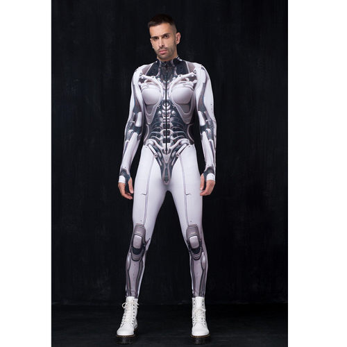 跨境热卖款机器人3D印花连体紧身衣万圣节舞台表演服弹力Zentai