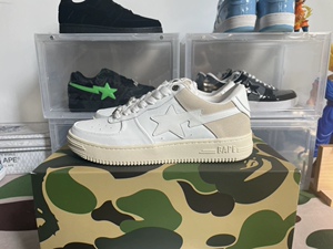 BAPESTA王嘉尔同款马思唯纯白黑时尚情侣头层牛皮低帮运动帮板鞋