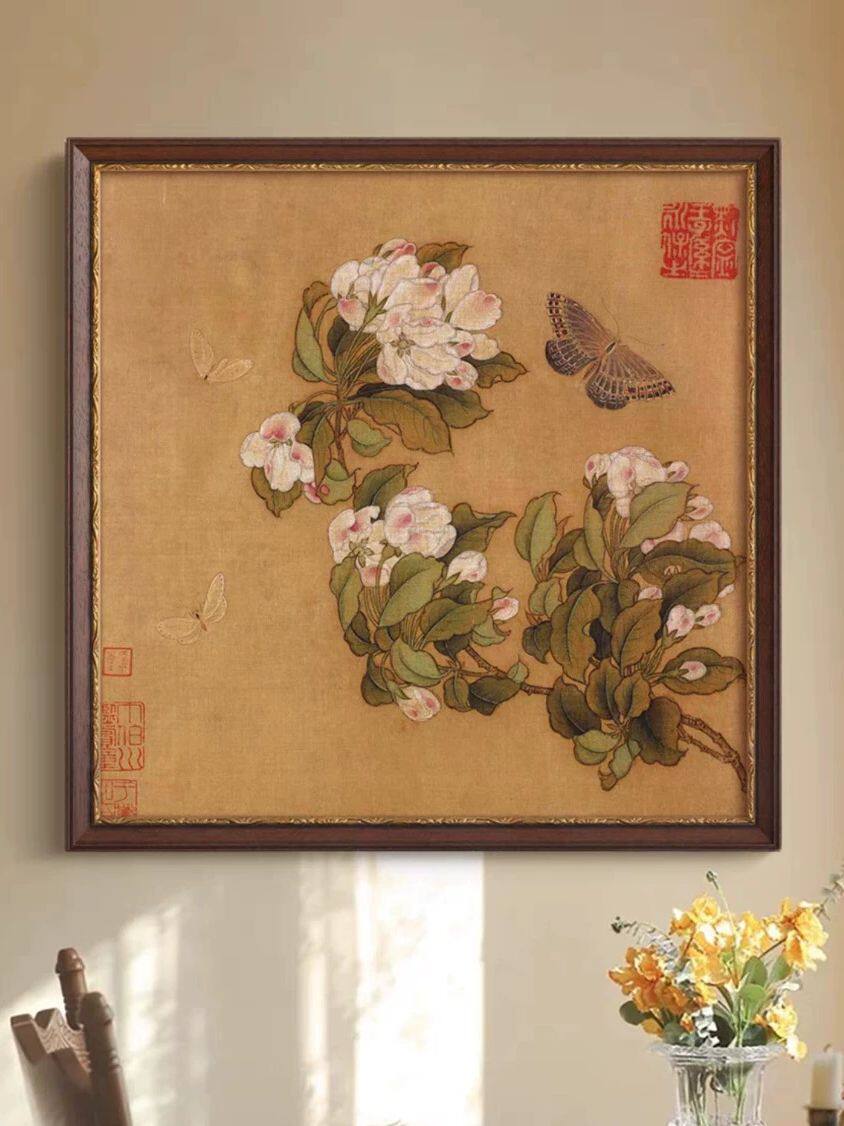 宋《海棠蛱蝶图》法式中国风复古装饰画古典新中式客厅书房挂画