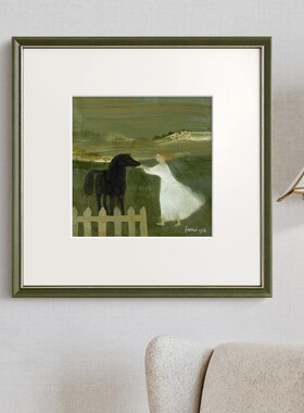 以梦为马绿色客厅装饰画餐厅玄关复古挂画轻奢壁画北欧小众艺复古