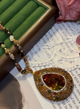 土耳其苏丹石变色石碧玺原石戒指项链欧美个性轻奢光感石水滴项链