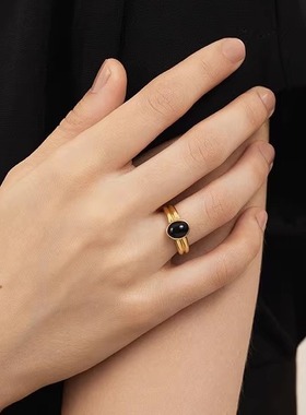 黑玛瑙小众轻奢镀18K金食指戒