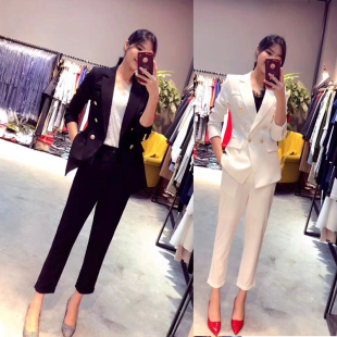 2025春秋新款韩版修身职业工作服套装女士时尚欧洲站小西装两件套