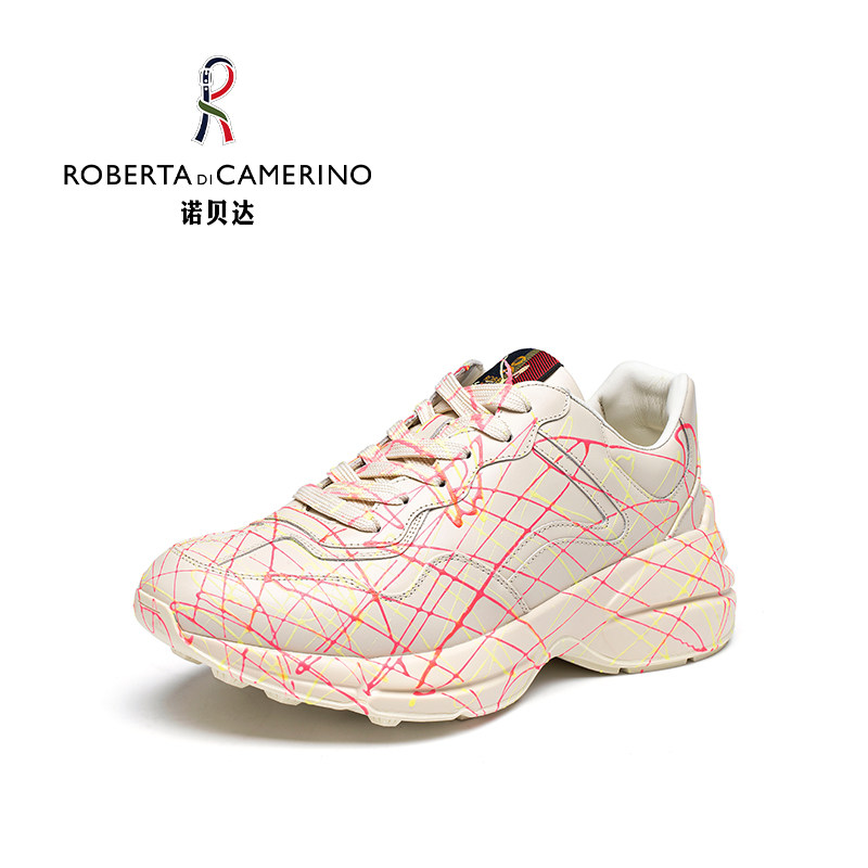 意大利诺贝达男鞋男士休闲运动皮鞋男真皮厚底青年时尚彩绘老爹鞋,流行男鞋,老爹鞋,淘宝优惠券,粉丝福利购,淘宝优惠卷