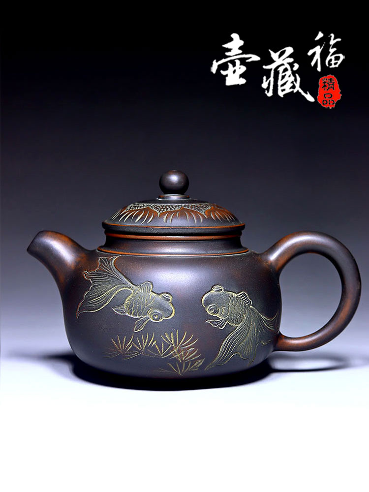 钦州坭兴陶茶壶 名家全手工雕刻 紫泥壶浮雕窑变精品紫砂工艺 705