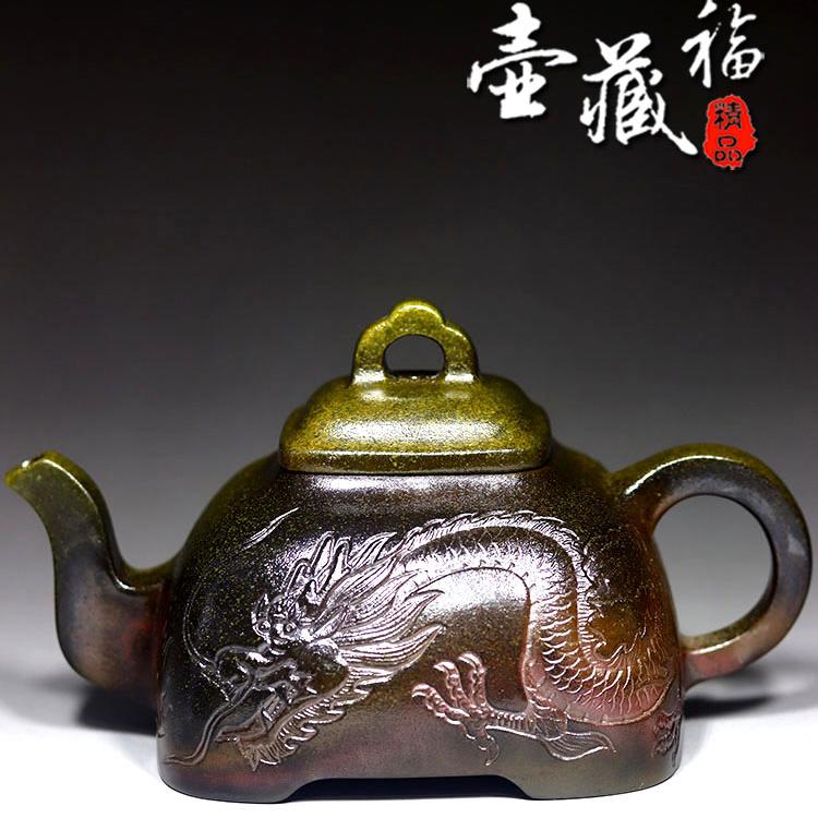 新品柴烧壶龙凤觚棱壶坭兴陶茶壶名家纯手工紫泥家用收藏非紫砂