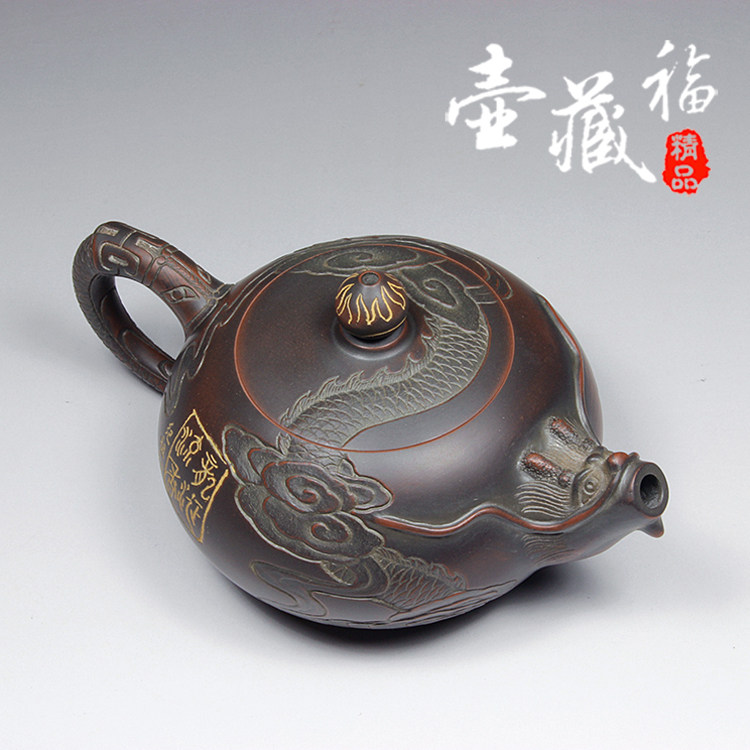 广西钦州坭兴陶茶壶茶具家用纯手工名家全手工紫砂紫泥工艺龙壶